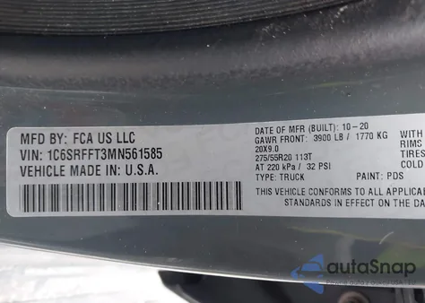 2021 Ram 1500 Big Horn 4X4 5'7 Box from USA, damaged, VIN 1C6SRFFT3MN561585